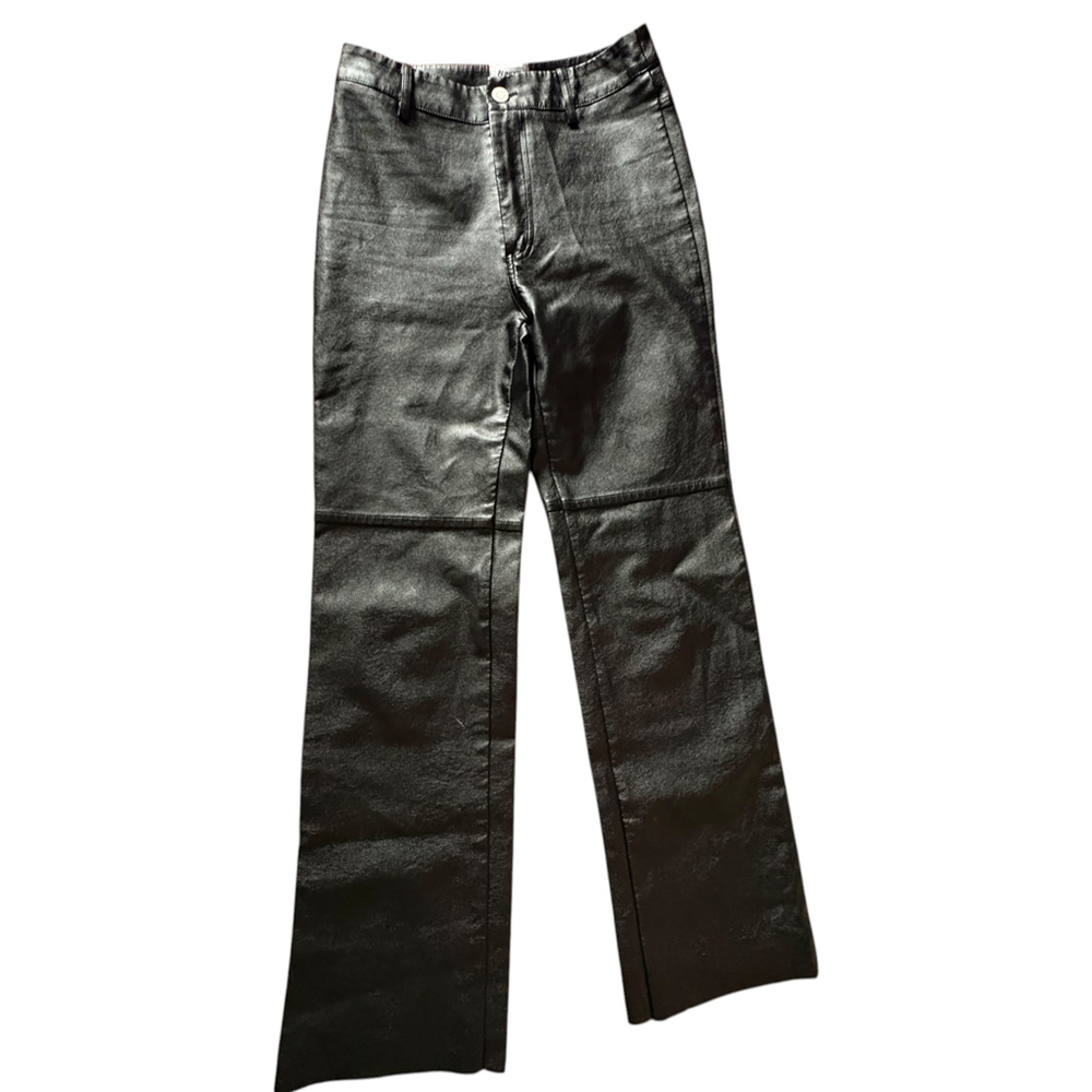 Princess Polly Black Faux Leather High Rise Pants Size US 2 Straight Leg